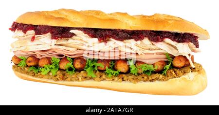 Massives Sandwich für das Weihnachtsessen, isoliert auf weißem Hintergrund Stockfoto