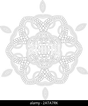 Vector Delicate Mandala Art - Outline Page Für Erwachsene - Openwork Six Beam Radial Symmetry Flourish Pattern Stock Vektor