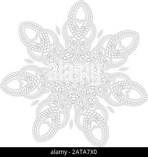 Vector Delicate Mandala Art - Outline Page Für Erwachsene - Openwork Six Beam Radial Symmetry Flourish Pattern Stock Vektor