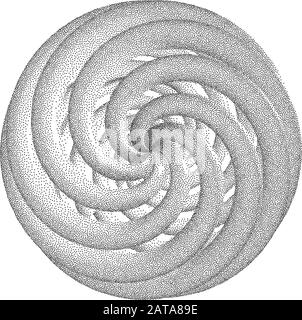 Vector Halbton Geheftete Geometrische Figurenabbildung - 3D Infinity Torus Knot Loop Stock Vektor