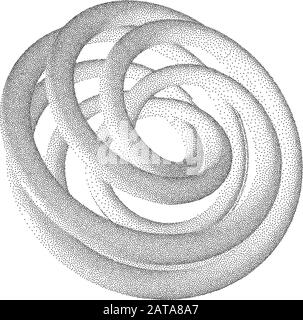 Vector Halbton Geheftete Geometrische Figurenabbildung - 3D Infinity Torus Knot Loop Stock Vektor