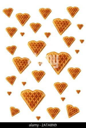 Viele herzförmige Plätzchen unterschiedlicher Form. Wiener Waffeln in Herzform. Stockfoto