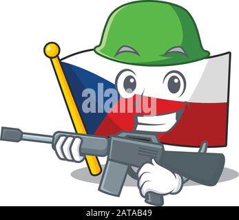 Ein Cartoon-Design von Flag czechia Army mit Maschinenpistole Stock Vektor