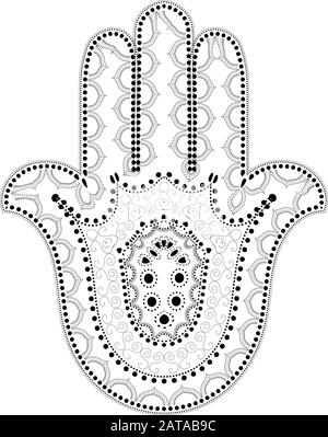 Moslemische Filigrane Punktierte Schmuckstücke - Vector Hamsa Hand Symbol - Hand von Fatima Stock Vektor