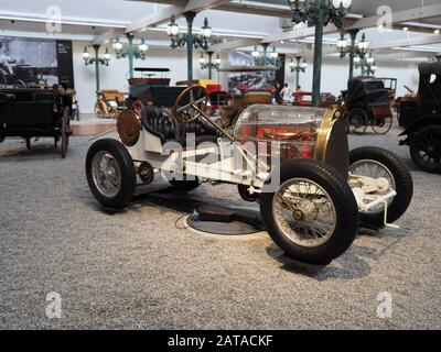 Blick auf den Grand Prix Bugatti Biplace Sport Typ 16, der 1912 - 1914 in der europäischen Stadt Mulhouse in Frankreich produziert wurde Stockfoto