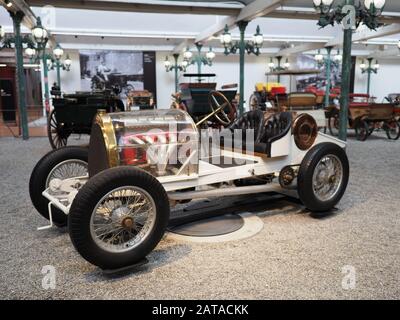 Blick auf den alten Bugatti Biplace Sport Typ 16 Grand Prix, der 1912 - 1914 in der europäischen Stadt Mulhouse, Frankreich, produziert wurde Stockfoto