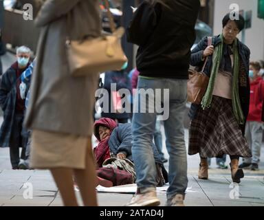 Armut und Obdachlose in Hong Kong, China. Stockfoto