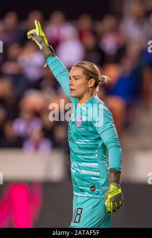 Houston, Texas, USA. Januar 2020. US-Torhüter Ashlyn Harris (18) in der ersten Hälfte während der CONCACAF-Gruppe EIN Olympisches Qualifikationsspiel Der Frauen gegen Panama im BBVA Stadium in Houston, Texas. Maria Lysaker/CSM/Alamy Live News Stockfoto