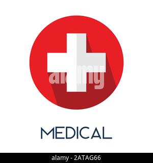 Medizinische Kreuz lange Schatten flach Stil Sanitäter Symbol Illustration Stock Vektor