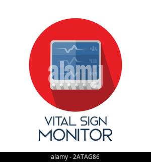 Vitalparameter-Monitor langer Schatten flach Stil medizinische Ausrüstung Symbol Abbildung Stock Vektor