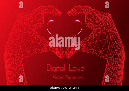Vector Digital Love Concept - Emblem of Dating Sites, Cyber Virtual Relationsations, AI, Internet Relations Stock Vektor