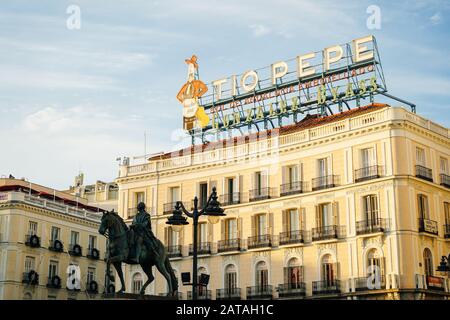 Madrid, Spanien - 26. Dezember 2019: TiO Pepe berühmte Marke von Sherry Stockfoto