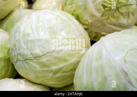 Frischer Kohl auf einem Regal in Marktnähe Stockfoto