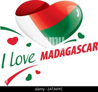 Nationalflaggen von Madagaskar in Form eines Herzens und der Aufschrift "Ich liebe Madagaskar". Vektorgrafiken Stock Vektor