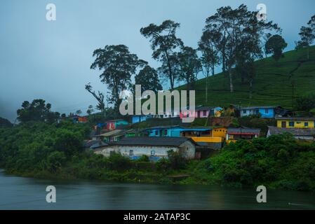 Munnar Tee Plantation Landschaft, Kerala, Indien Stockfoto