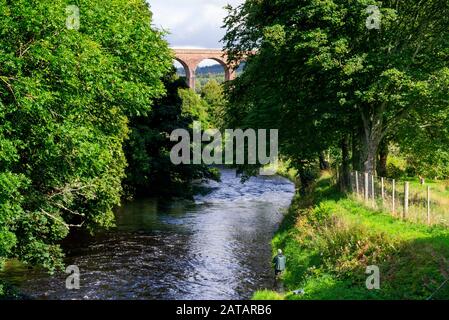 Fliegenfischer im Fluss Nairn in den schottischen Highlands von Inverness-shire Scotland UK Stockfoto