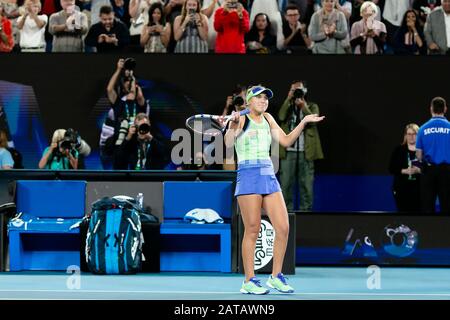 Melbourne, Australien. Februar 2020. Sofia Kenin jubste nach ihrem ersten Grand-Slam-Titel beim Tennisturnier der Australian Open Grand Slam 2020 in Melbourne, Australien. Frank Molter/Alamy Live News Stockfoto