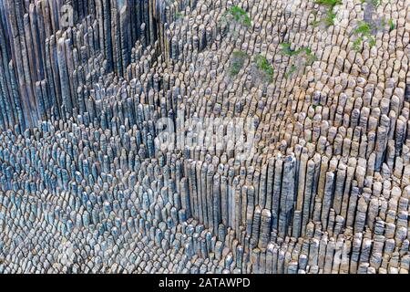 Basalt-Felsmassiv Los Organos, Organ Pipes Rock, in der Nähe von Vallehermoso, Luftbild, La Gomera, Kanarische Inseln, Spanien Stockfoto