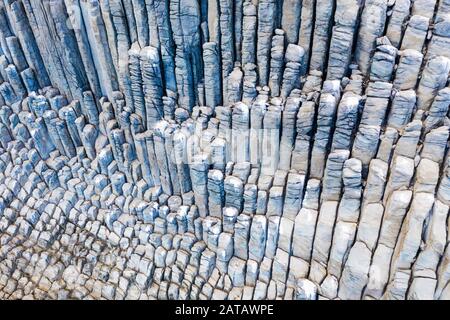 Basalt-Felsformation Los Organos, Organ Pipe Rock, in der Nähe von Vallehermoso, Luftbild, La Gomera, Kanarische Inseln, Spanien Stockfoto