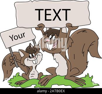 Zeichentrickhörnchen halten leere Banner in der Hand Vektorgrafiken Stock Vektor