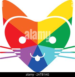 Rainbow Ray Cat Mit Flachem Vektorsymbol In Herzform für den Druck Im Uhrzeigersinn A Stock Vektor