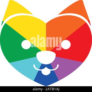 Flaches Vektorsymbol für Rainbow Ray Heart Dog zum Drucken Gegen Den Uhrzeigersinn D Stock Vektor