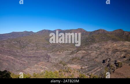 Gran Canaria, Januar, zentraler Teil der Insel, Blick auf erodierte Berge Stockfoto