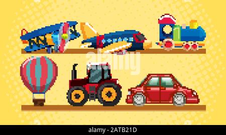 Verschiedene Toyes in den Regalen Abbildung Stock Vektor