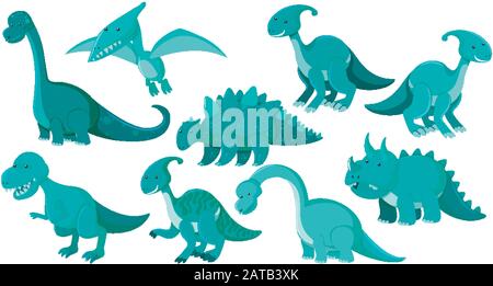 Viele verschiedene Arten von Dinosauriern Abbildung Stock Vektor