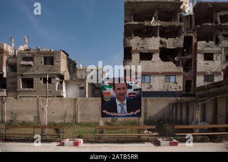 Fotos aus ostghouta Damaskus Syrien, zeigen die Situation der Nachbarschaft und der Schulen in Al-Mlieha 2020 Stockfoto