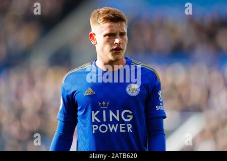 Leicester, Großbritannien. Februar 2020. Februar 2020; King Power Stadium, Leicester, Midlands, England; English Premier League Football, Leicester City gegen Chelsea; Harvey Barnes von Leicester City - Ausschließlich redaktionelle Verwendung. Keine Verwendung mit nicht autorisierten Audio-, Video-, Daten-, Regallisten-, Club-/Liga-Logos oder Live-Diensten. Die Online-Nutzung ist auf 120 Bilder beschränkt, keine Videoemulation. Keine Verwendung bei Wetten, Spielen oder Einzelspielen/Liga-/Spielerveröffentlichungen Credit: Action Plus Sports Images/Alamy Live News Stockfoto