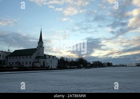 Reykjavik Frozen Lake Stockfoto