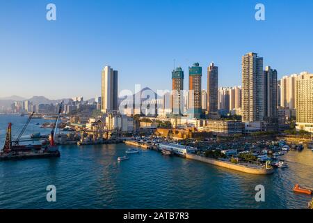 Luftbild Lei Yue Mun aus Hongkong Stockfoto