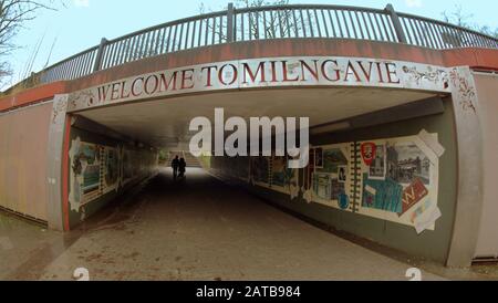 Willkommen bei der Fußgängerunterführung Milngavie, die den Bahnhof mit dem Stadtzentrum verbindet Stockfoto