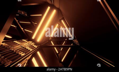 3D-Illustration Hintergrunddesign mit abstrakter Dreiecksform und leuchtenden Lichtern - ideal für Science-Fiction-Geschichten Stockfoto