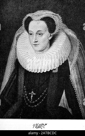 Maria Stuart, 1542 - 1587), geboren als Mary Stewart, vom 14. Dezember 1542 bis zum 24. Juli 1567 als Maria I. Königin von Schottland/Mary, Königin der Schotten, auch bekannt als Mary Stuart oder Mary I. von Schottland, historisch, digital verbesserte Wiedergabe eines Originals aus dem 19. Jahrhundert / Digitale Reproduktion einer Originalvorlage aus dem 19. Jahrhunderts Stockfoto