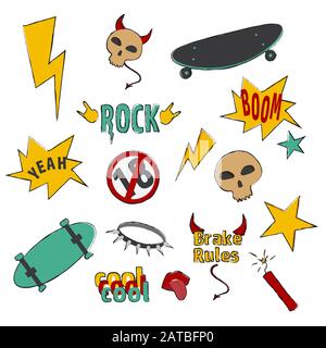 Satz von handgezeichneten coolen Doodle-Elementen Vektorgrafiken isoliert auf weißem Hintergrund Stock Vektor