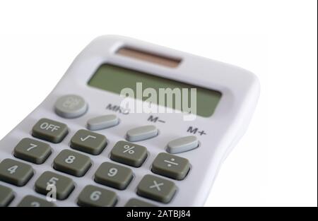 Weißer Rechner isoliert auf weiß Stockfoto