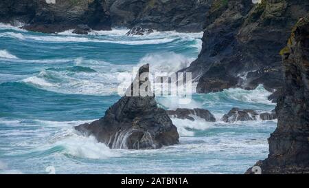 Carnewas and Bedruthan Steps ist ein Küstenabschnitt an der nordkornischen Küste zwischen Padstow Stockfoto