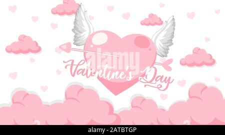 Valentinstag mit pinkfarbenen Herzen in der Himmelskillustration Stock Vektor