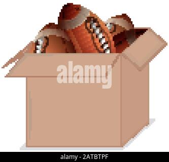 Karton voller Sport Ausrüstungen auf weißem Hintergrund Abbildung Stock Vektor