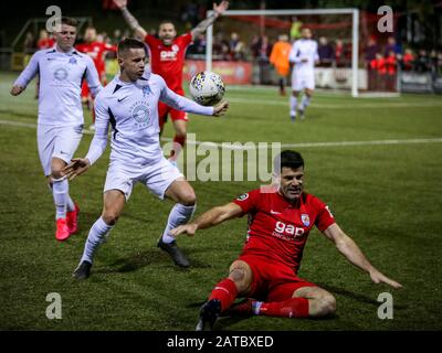 NEWTOWN, GROSSBRITANNIEN. Februar 2020. Connahs Quay Nomads schlug STM Sports während des Nathaniel MG-Cup-Finales im Latham Park in Newtown. Foto Credit: Matthew Lofthouse/Alamy Live News Stockfoto