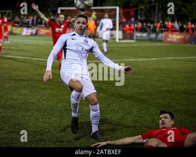 NEWTOWN, GROSSBRITANNIEN. Februar 2020. Connahs Quay Nomads schlug STM Sports während des Nathaniel MG-Cup-Finales im Latham Park in Newtown. Foto Credit: Matthew Lofthouse/Alamy Live News Stockfoto