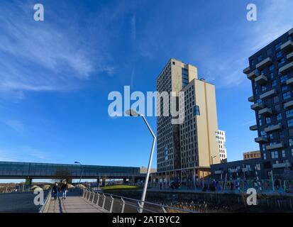 Wien, Wien: 84 m hoher Holzhochhaus oho Holzhochhaus (links), höchster Holzhochhaus der Welt, im neuen Stadtteil Seestadt Aspern, andere apa Stockfoto