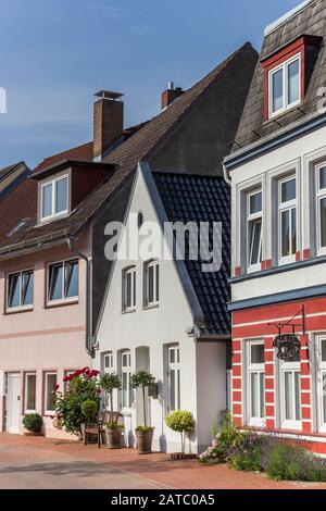 Kleine Häuser im historischen Zentrum Schleswig-Holsteins Stockfoto