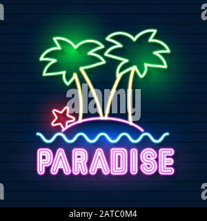 Neon Tropical Paradise Vector Illustration Für Night Clubs Bars Stock Vektor