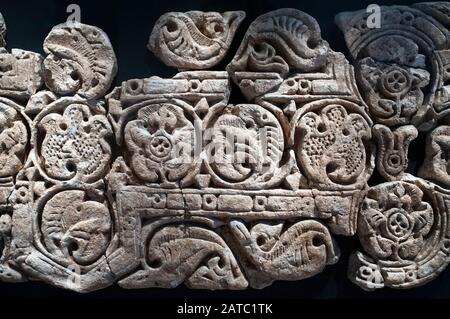 Relief-Panels Orthostat mit Darstellung von Hofbeamten, dienten sie als Wandverkleidung der Paläste auf der Burg Sam'al - Zincirli. Pergamon Stockfoto