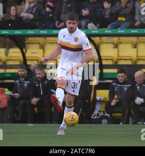 Livingston, Großbritannien. Februar 2020. Declan Gallagher von Motherwell beim Spiel der Scottish Premiership zwischen Livingston FC und Motherwell FC in Der Tony Macaroni Arena in Livingston am 1. Februar 2020. Gutschrift: SPP Sport Presse Foto. /Alamy Live News Stockfoto