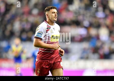 Januar 2020, DW Stadium, Wigan, England; Betfred Super League, Wigan Warriors V Warrington Wolves: Oliver Partington (17) von Wigan Warriors in Aktion Stockfoto