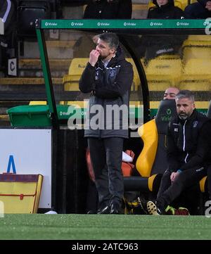 Livingston, Großbritannien. Februar 2020. Motherwell Manager Stephen Robinson beim Spiel der Scottish Premiership zwischen Livingston FC und Motherwell FC in Der Tony Macaroni Arena in Livingston am 1. Februar 2020. Gutschrift: SPP Sport Presse Foto. /Alamy Live News Stockfoto